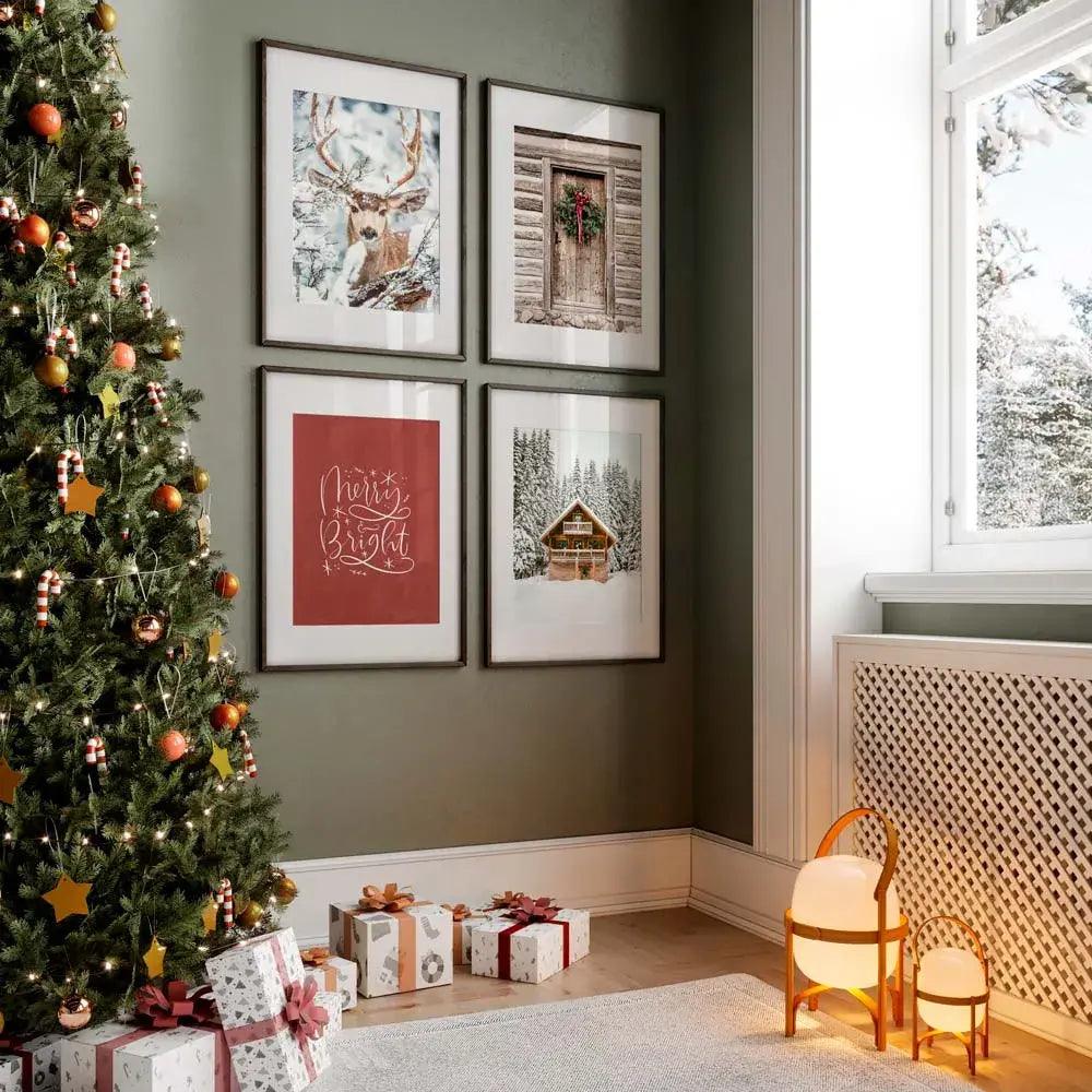 Juego de 4 láminas de navidad con la frase: "Marry and Bright".