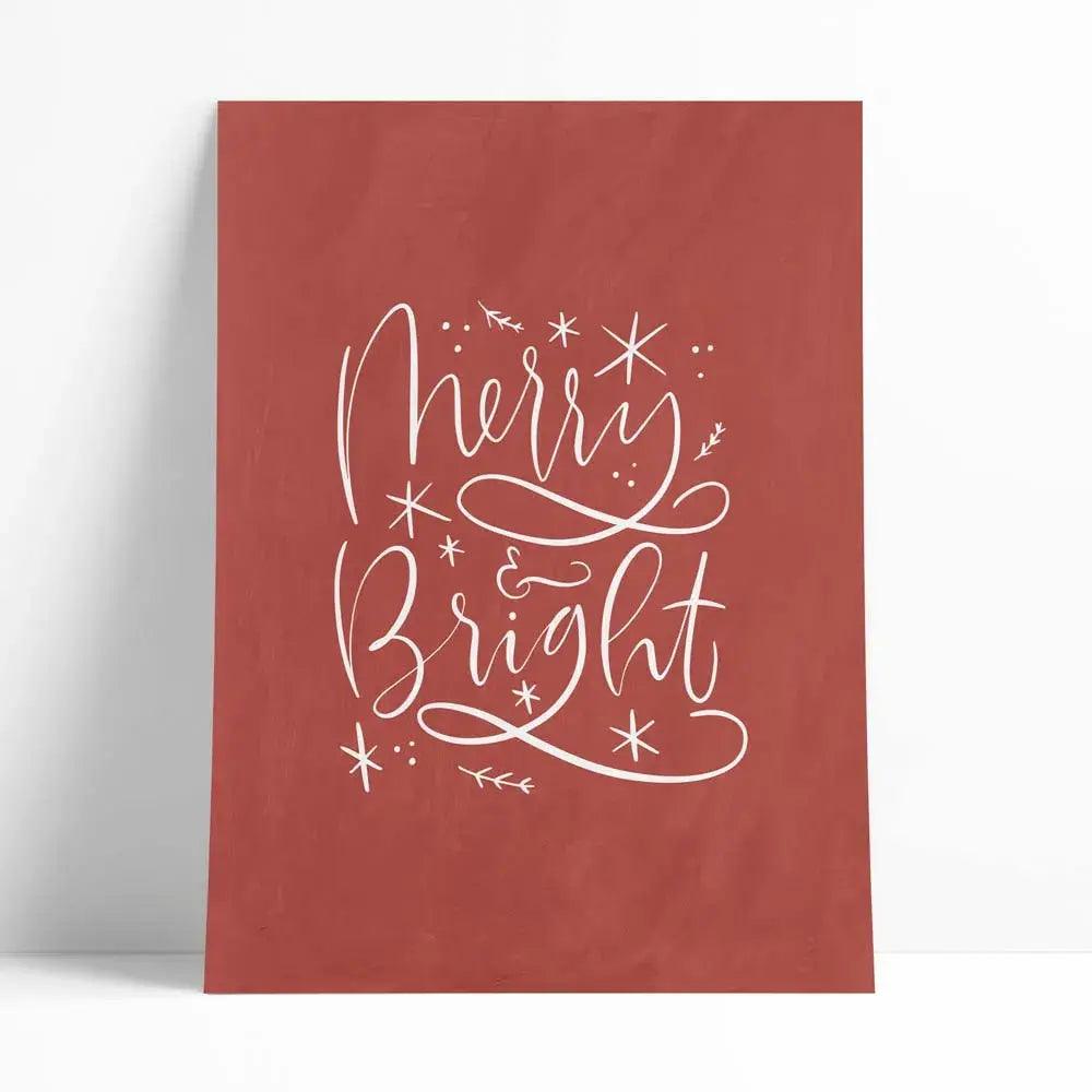 Juego de 4 láminas de navidad con la frase: "Marry and Bright".