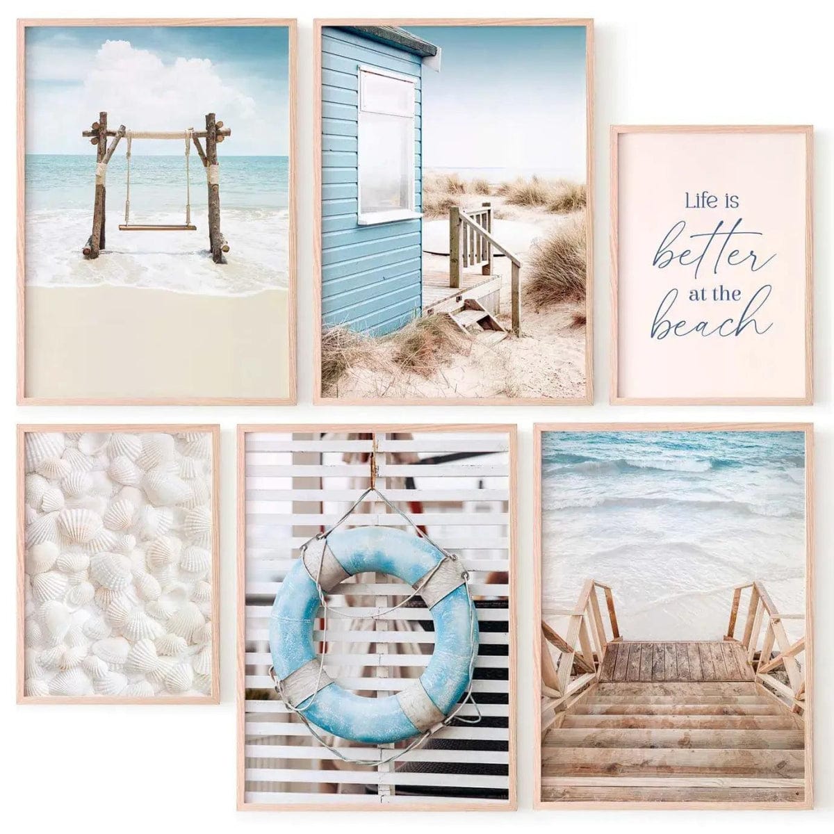 Juego de 6 láminas decorativas veraniegas y frase motivadora "Life is Better at the Beach"