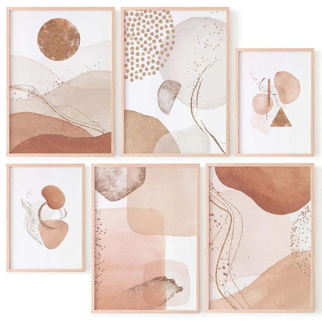 Conjunto de 6 láminas abstractas con ilustraciones marrones 