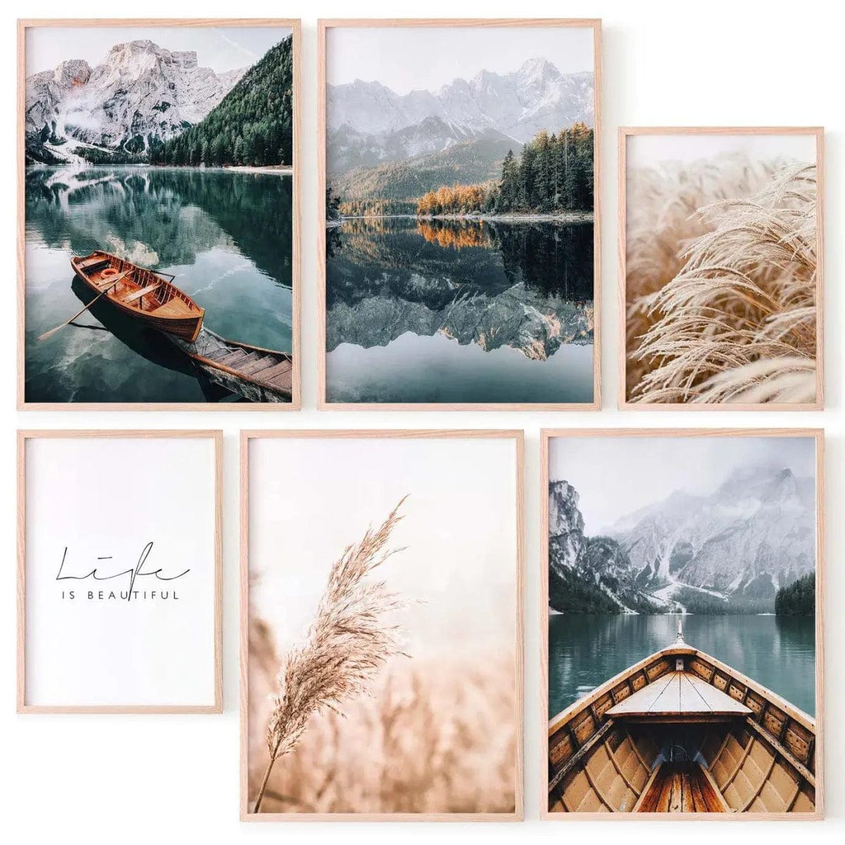 Conjunto de 6 láminas decorativas con imagenes de bosque, montaña y pampas