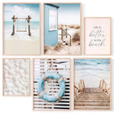 Juego de 6 láminas decorativas veraniegas y frase motivadora "Life is Better at the Beach"